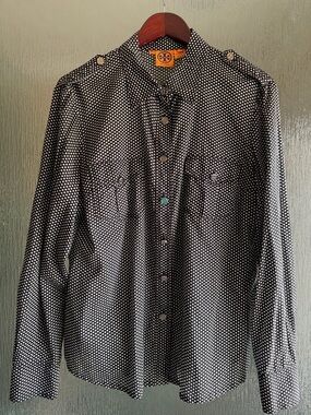 Tory Burch Black and White Dot Print Utility Shirt